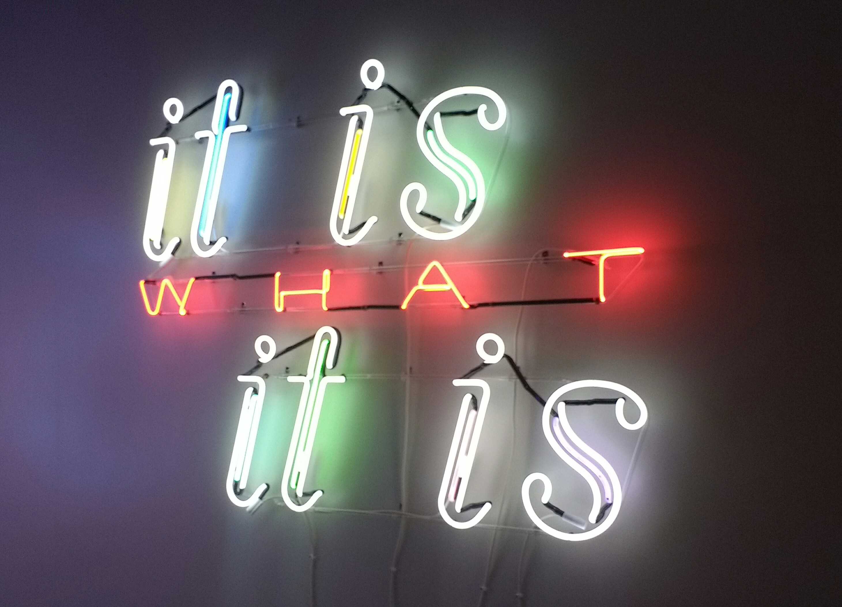 The largest room in the museum houses some of the most popular sculptures among the museum goers. One sign simply states: “it is what it is” by Jacob Fishman.