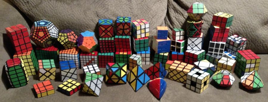 The photograph showcases 				
Michaels cube collection as of  winter 2015.

