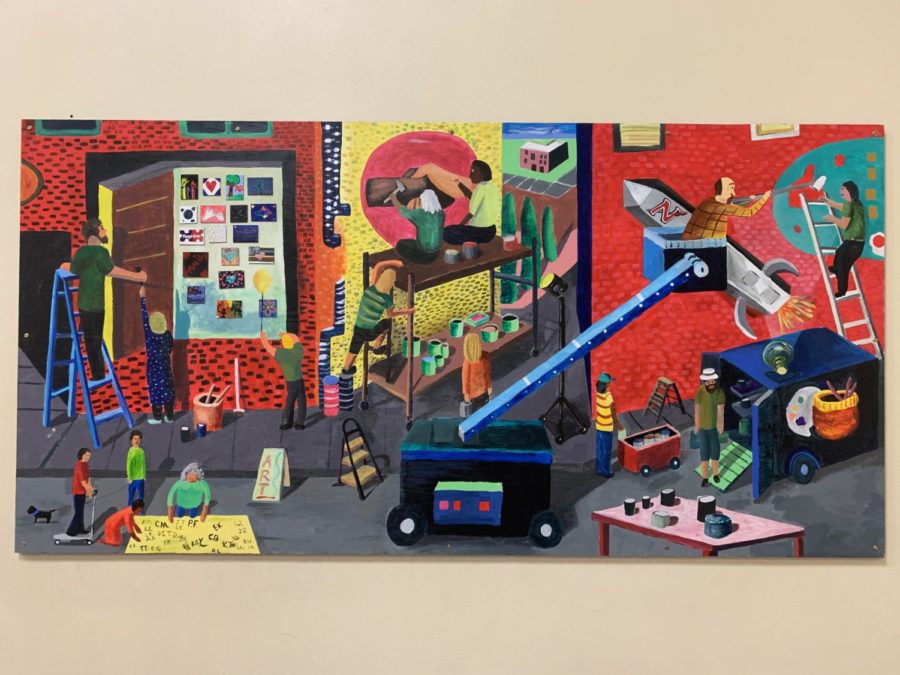 Dorschner, art teacher, says this painting shows how artists can transform communities with beautiful murals. In the painting, it portrays a wide variety of perspectives that take viewers eyes through several murals in progress, being done by devoted artists. 