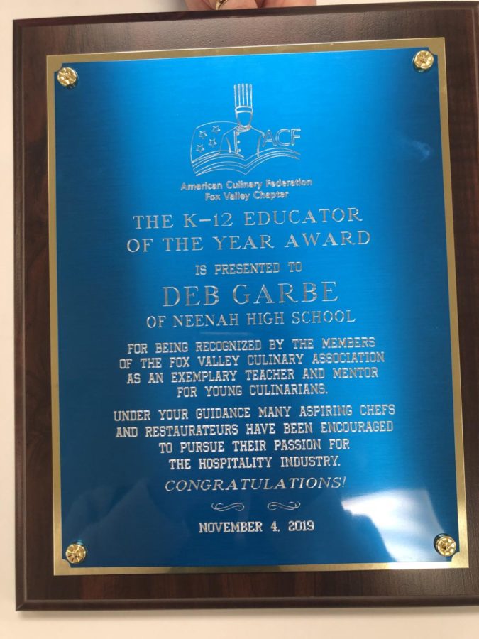 Picture of the plaque Mrs. Garbe was awarded. 