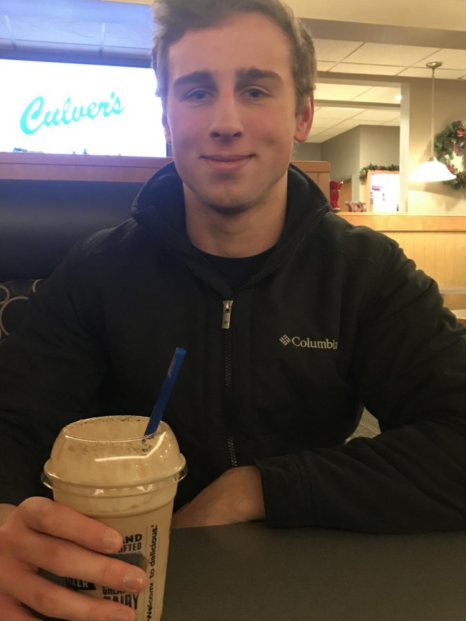 NHS student Seth Geiger enjoys a  milkshake at Culvers.