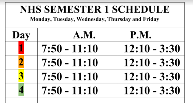 Change of Schedule Announced:  NHS Follows New Schedule Beginning Oct. 5