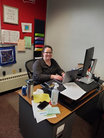 Mrs. Lewis in her office.