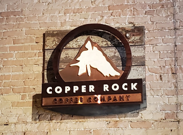 Sign seen inside Copper Rock Coffee Company