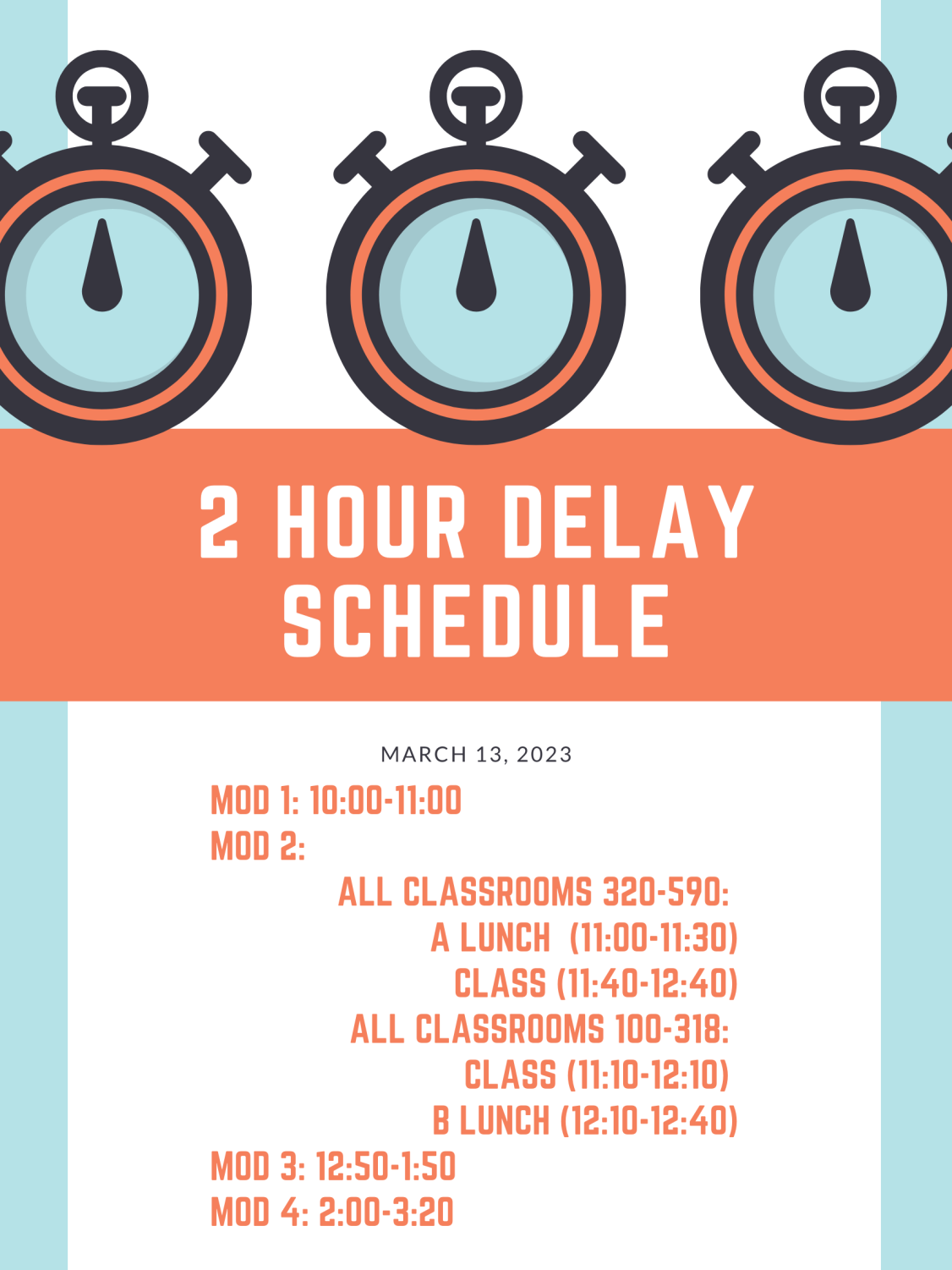 Satellite March 13 Two Hour Delay Schedule